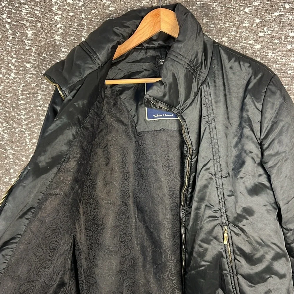 Vintage Post Card Puffy Zip Up Italy Ski Winter‎ Black Jacket Coat Size 10